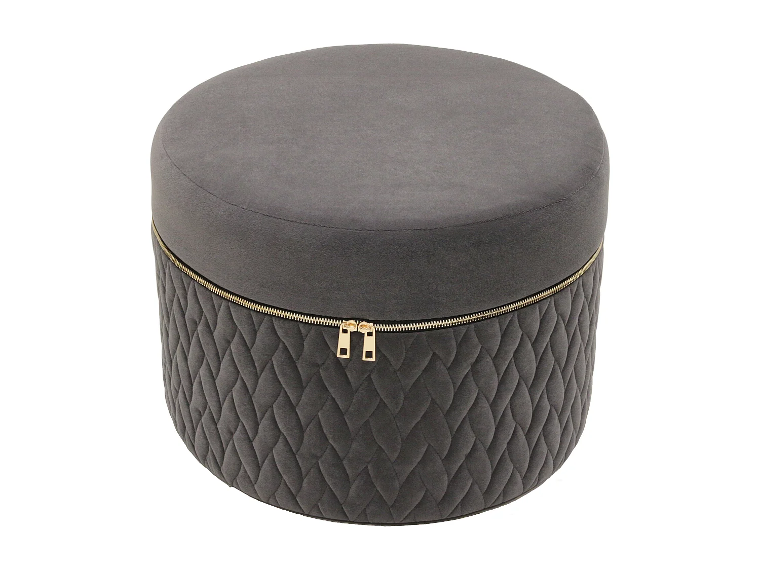 Pouf Velours Fermeture Eclair Gris