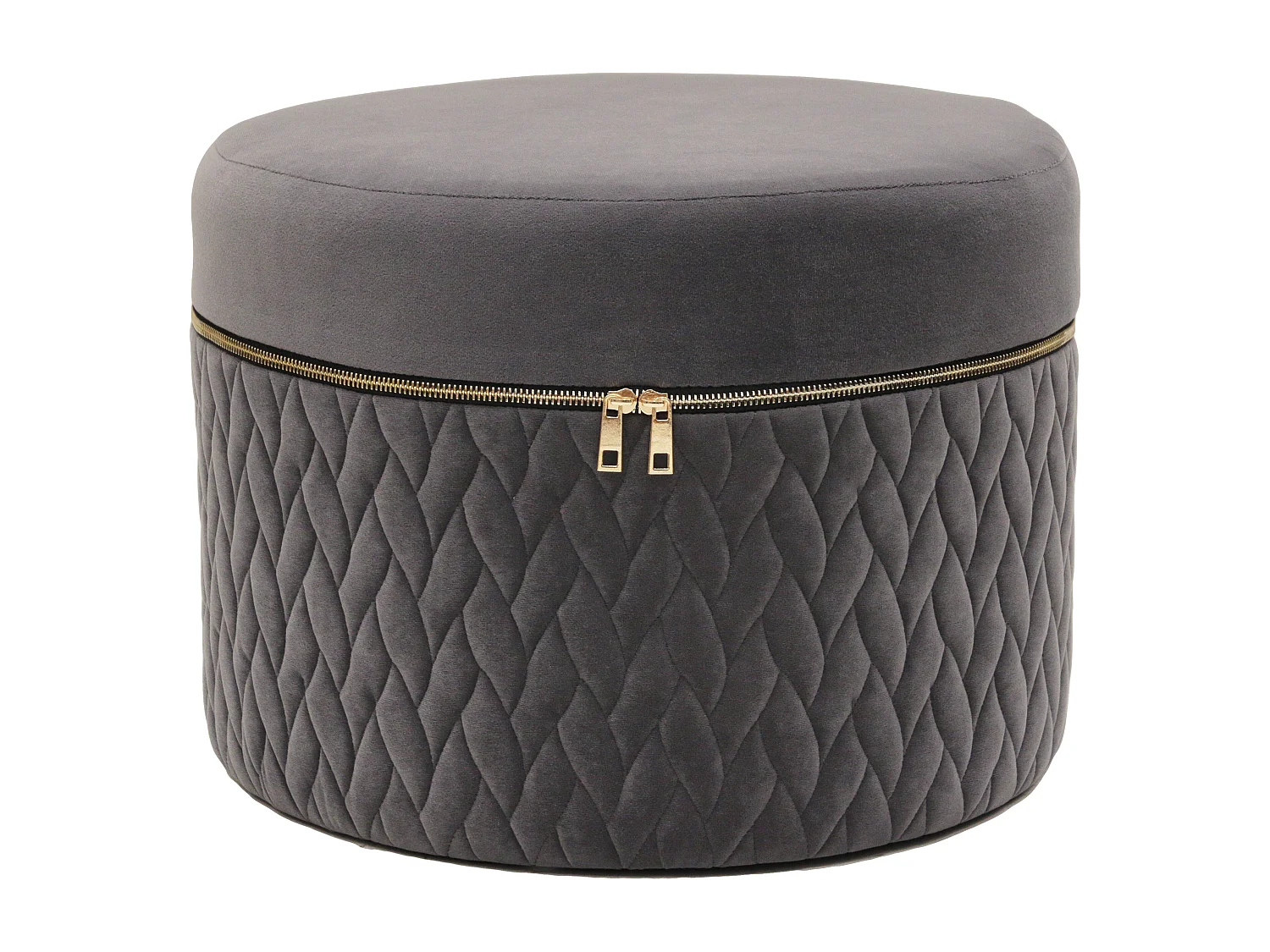 Pouf Velours Fermeture Eclair Gris