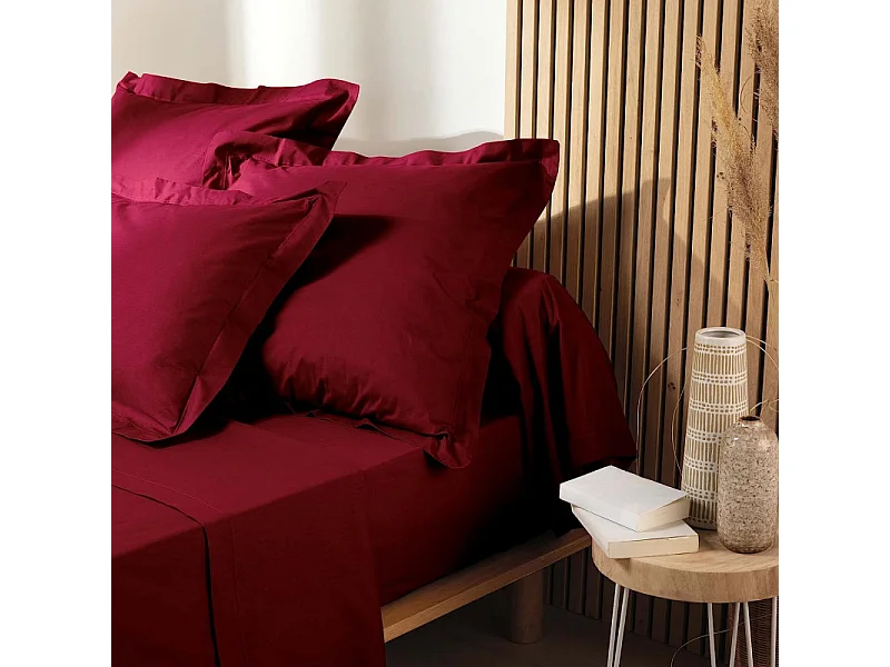 Drap Plat en Coton "Biolina" 180x290cm Bordeaux