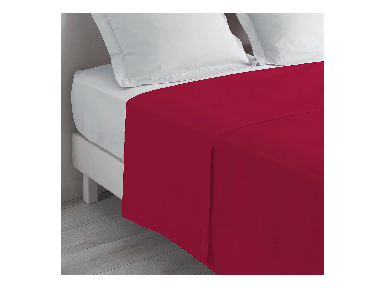 Drap Plat en Coton "Biolina" 180x290cm Bordeaux
