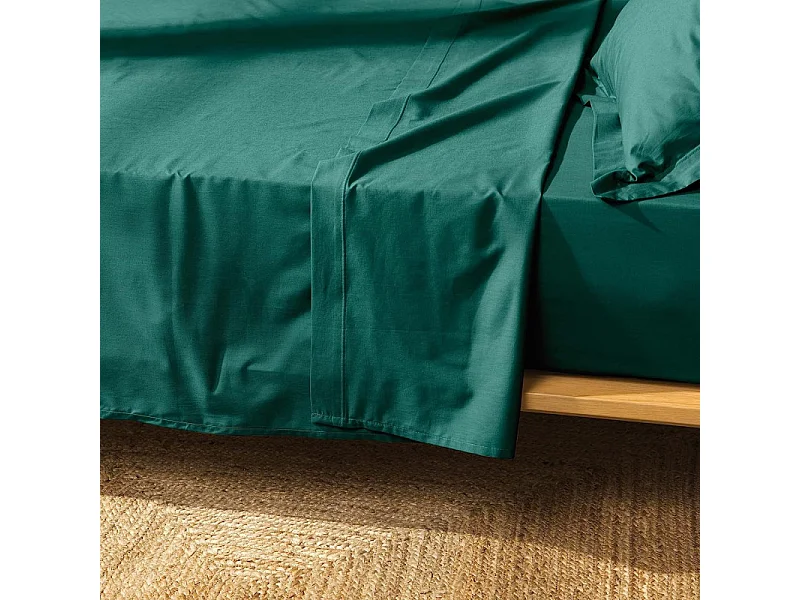 Drap Plat en Coton "Biolina" 180x290cm Émeraude