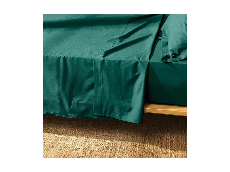 Drap Plat en Coton "Biolina" 180x290cm Émeraude