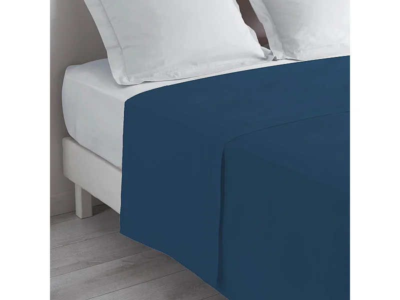 Drap Plat en Coton "Biolina" 240x300cm Bleu Nuit