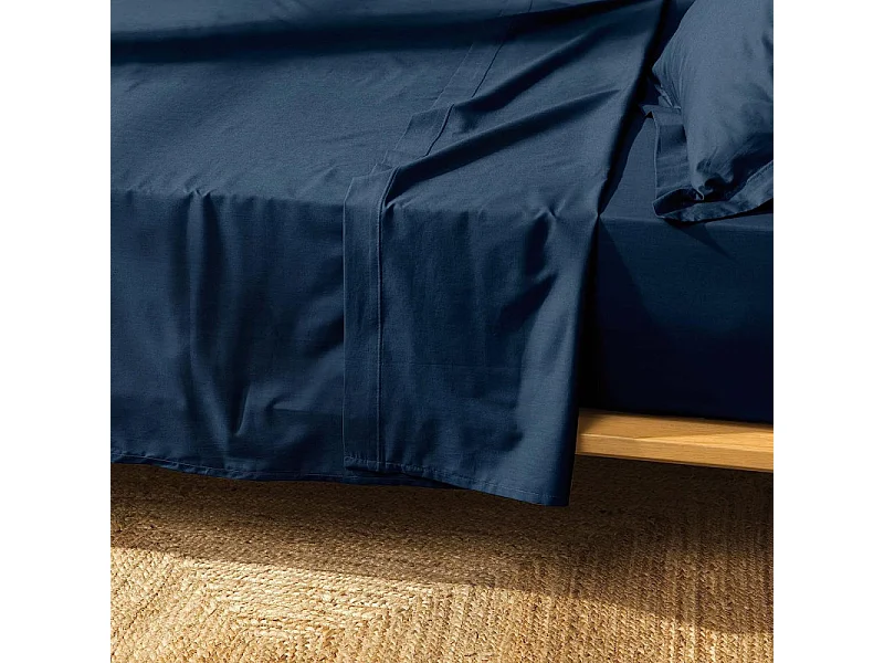 Drap Plat en Coton "Biolina" 240x300cm Bleu Nuit