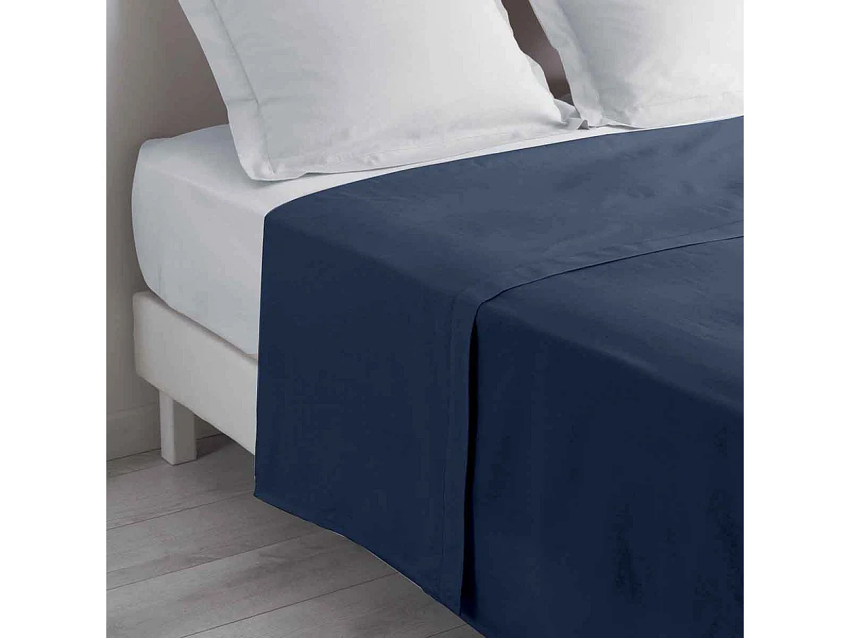Drap Plat en Coton "Biolina" 240x300cm Bleu Nuit