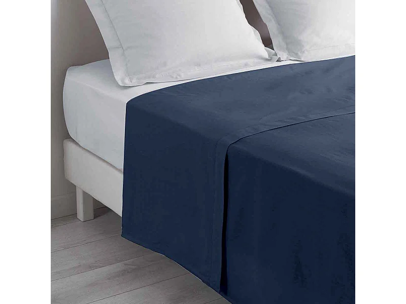Drap Plat en Coton "Biolina" 180x290cm Bleu Nuit