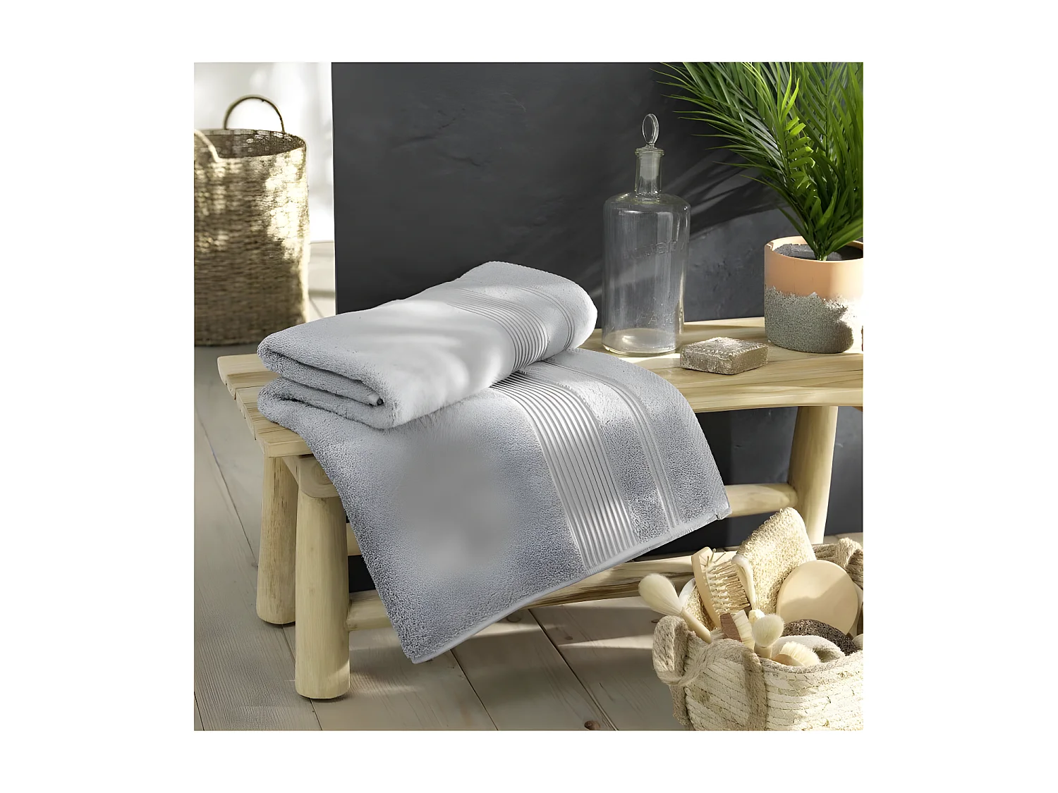 Drap de Bain "Tendresse" 90x150cm Gris Perle