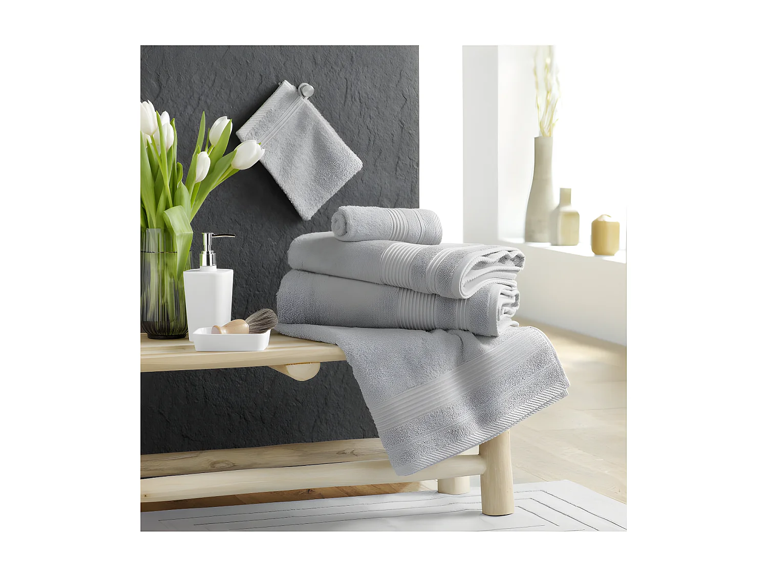 Drap de Bain "Tendresse" 90x150cm Gris Perle