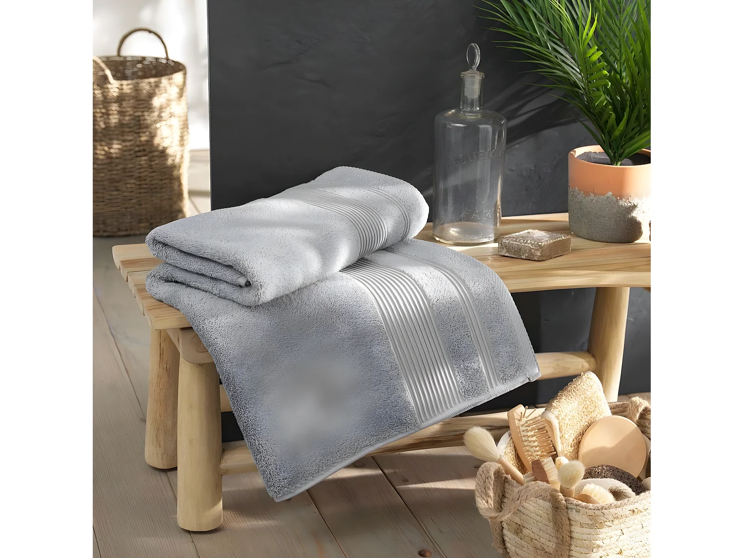 Drap de Bain "Tendresse" 90x150cm Gris Perle