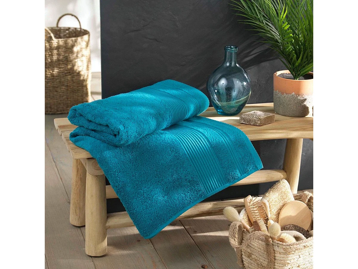 Drap de Bain "Tendresse" 90x150cm Bleu Paon