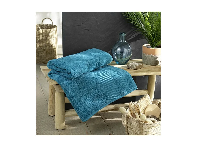 Drap de Bain "Tendresse" 90x150cm Bleu Paon