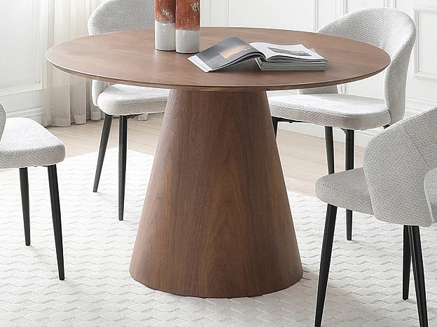 Table à manger ronde 4 personnes placage noyer - Naturel foncé - ANTALIZA