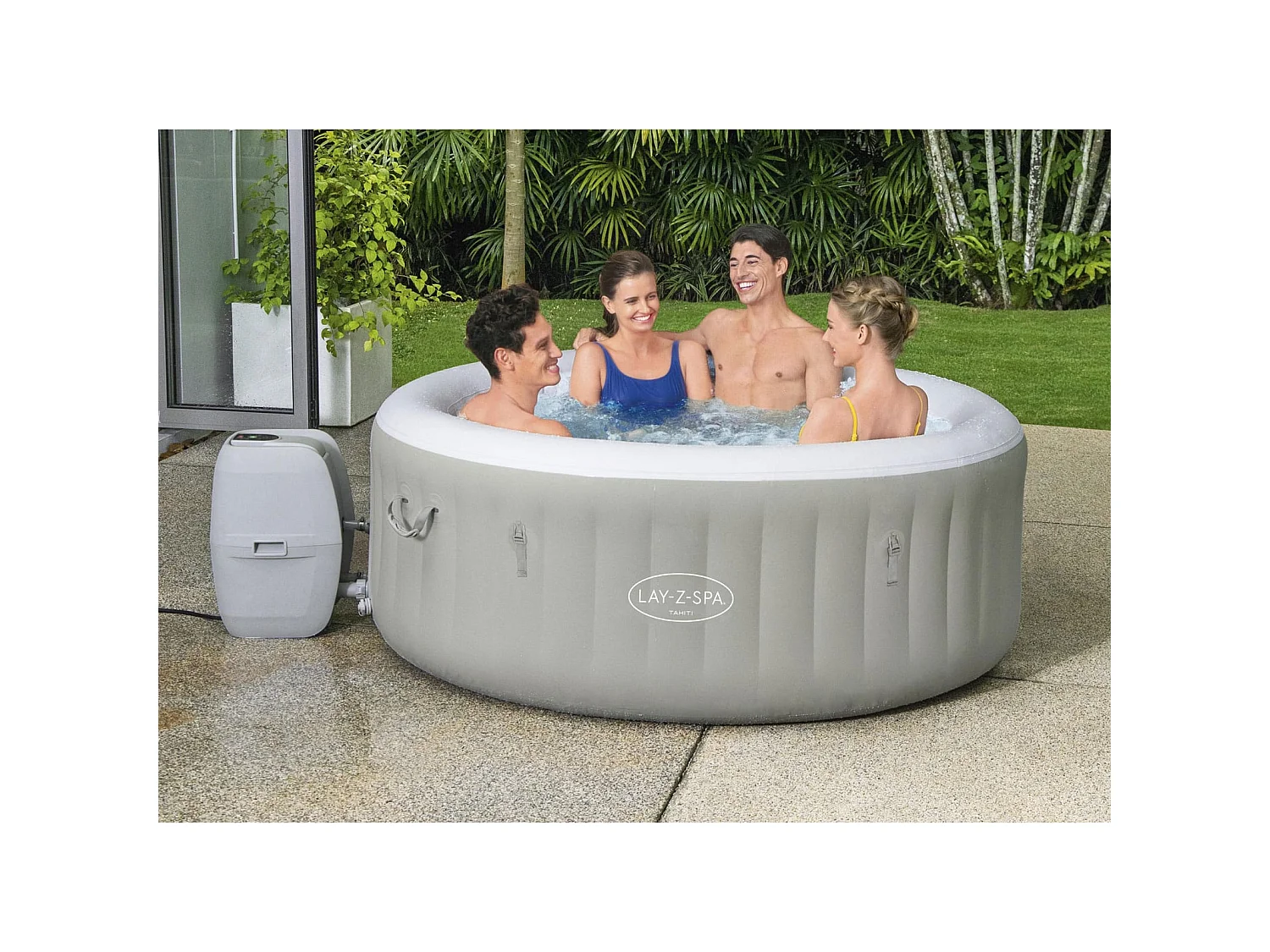Piscina Idromassaggio Gonfiabile Bestway Lay-Z-Spa Tahiti 180×66 cm per 2-4 persone con Airjet, Luce LED e Copertura