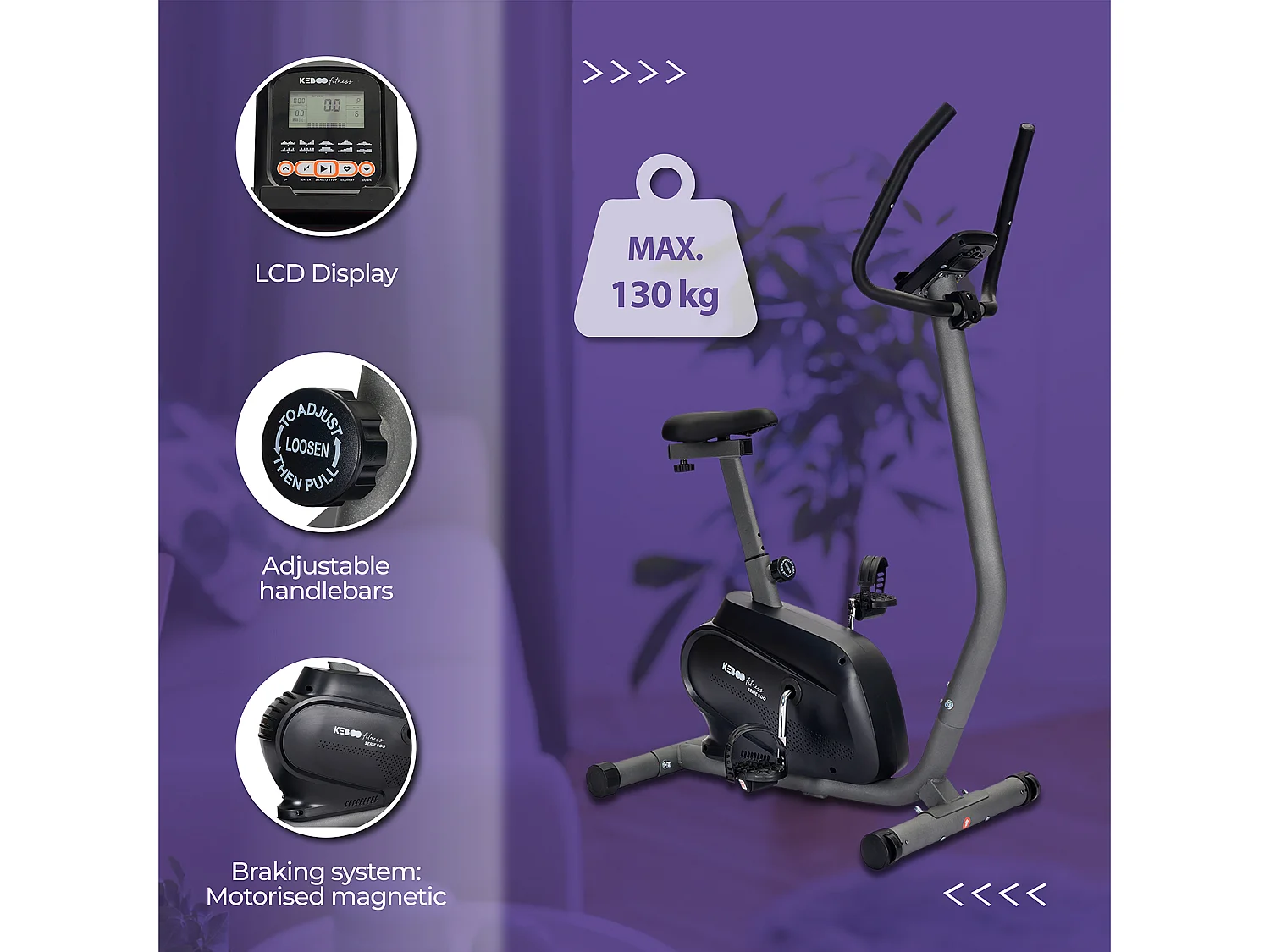 Pack Bicicleta Estática Keboo Serie 900 98x51x132 cm 16 Velocidades y 6 Bandas Elásticas Diferentes Niveles Entrenamiento