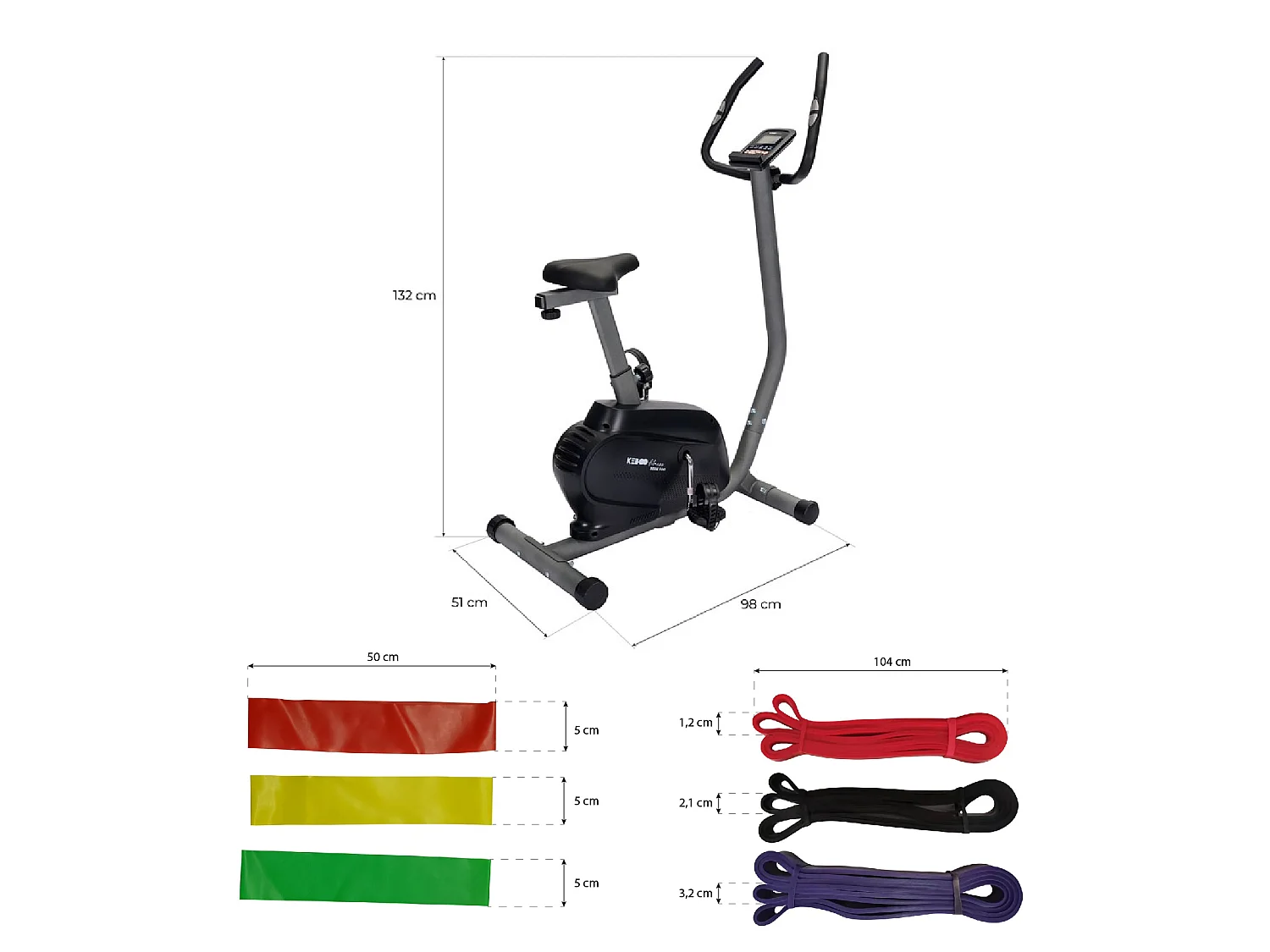 Pack Bicicleta Estática Keboo Serie 900 98x51x132 cm 16 Velocidades y 6 Bandas Elásticas Diferentes Niveles Entrenamiento