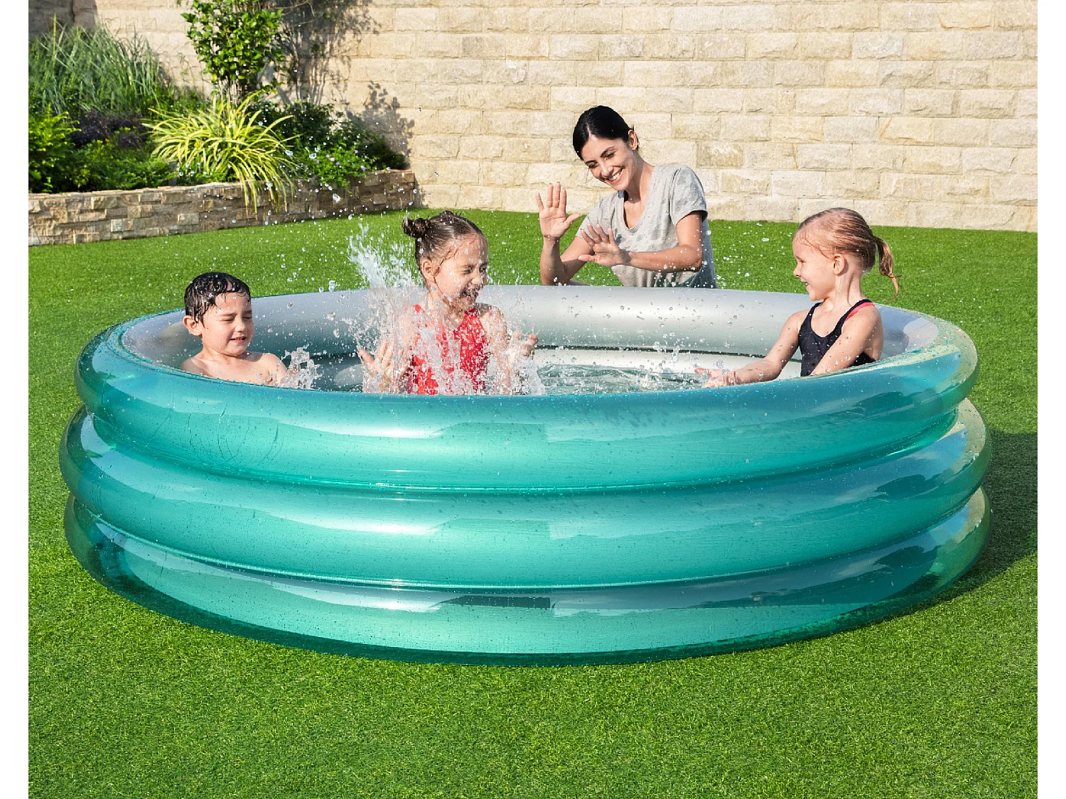 Piscina Hinchable para Niños Bestway Play Pool 201x53 cm con 3 Anillos Hinchables Color Azul Metálico para Niños +6 Años
