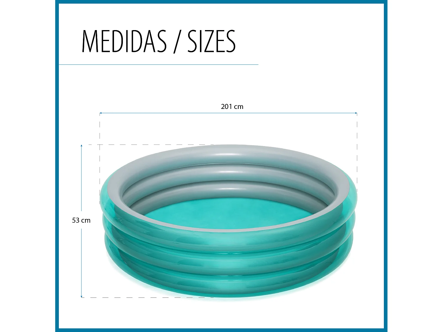 Piscina Hinchable para Niños Bestway Play Pool 201x53 cm con 3 Anillos Hinchables Color Azul Metálico para Niños +6 Años