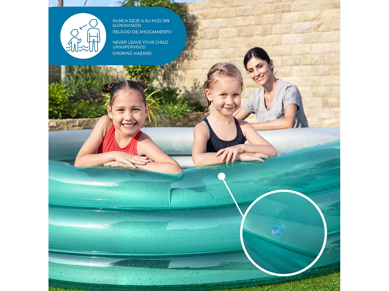 Piscine Gonflable pour Enfants +6 Ans Bestway Play Pool 201x53cm avec 3 Anneaux Gonflables Couleur Bleu Métallisé