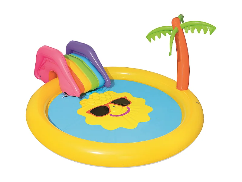 Piscina Hinchable Autoportante Infantil Bestway 262x157x46 cm Tobogán y Palmera Diseño Sunnyland Splash Play Edad Mayores de 2 Años