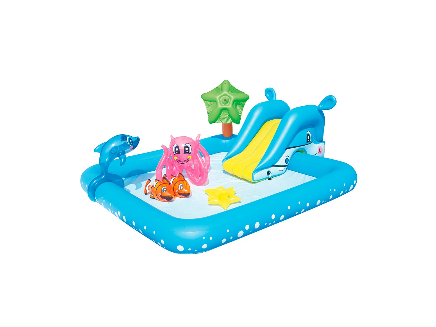 Piscina Hinchable Autoportante Infantil Bestway 239x206x86 cm Tobogán, Pulpo y Delfín Diseño Acuario Edad Mayores de 2 Años