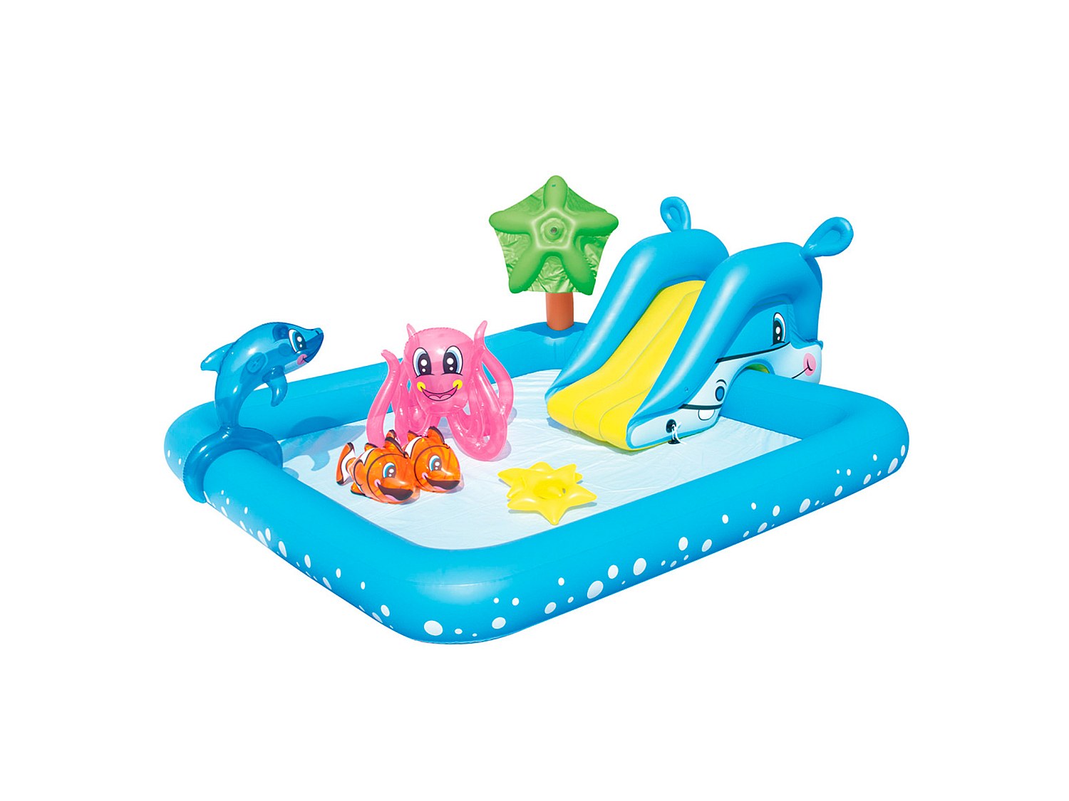 Piscina Hinchable Autoportante Infantil Bestway 239x206x86 cm Tobogán, Pulpo y Delfín Diseño Acuario Edad Mayores de 2 Años
