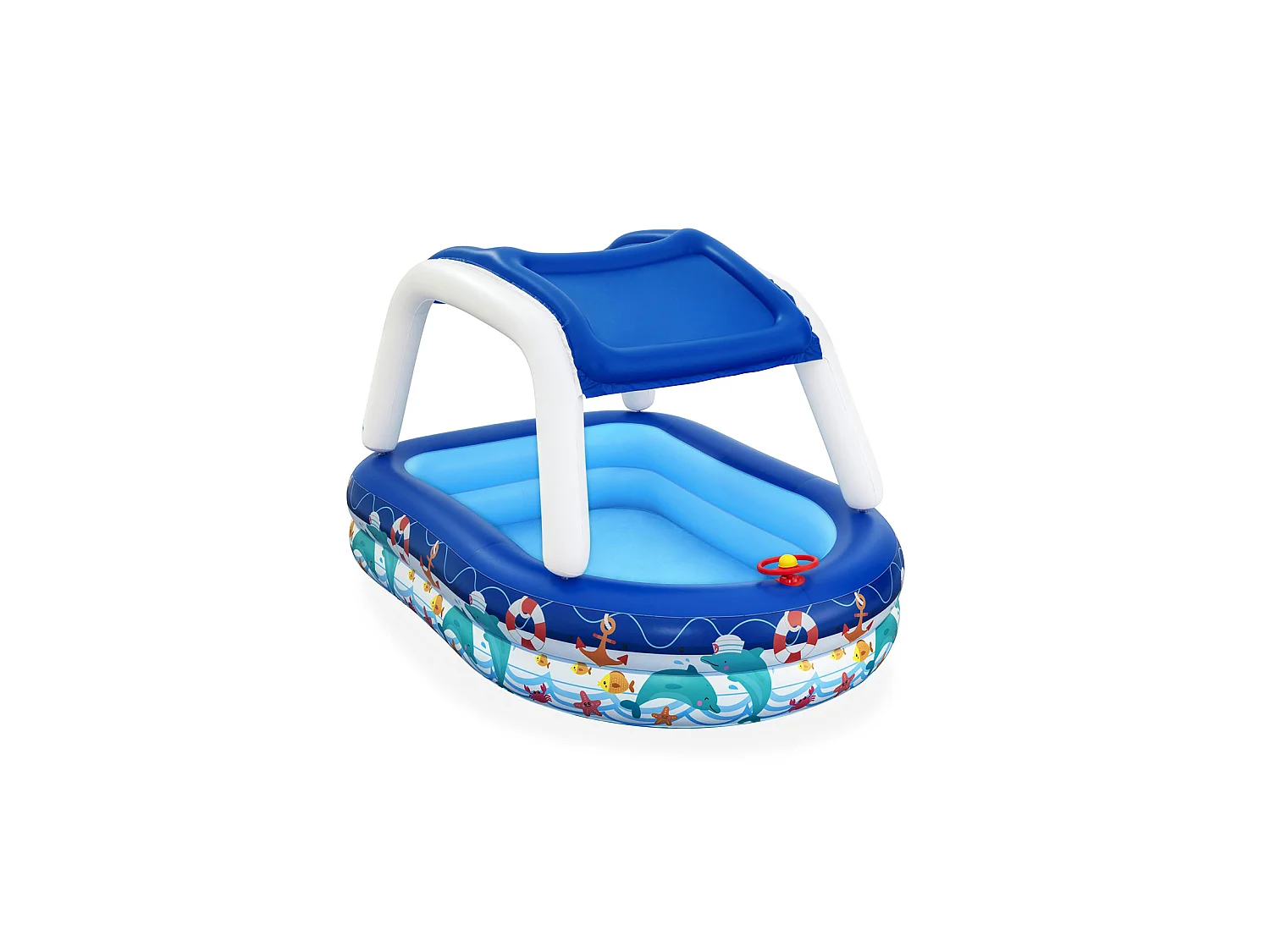 Piscina per Bambini Bestway 213x155x132 cm Barca Blu con Parasole Timone e Clacson dai 3 Anni in Su