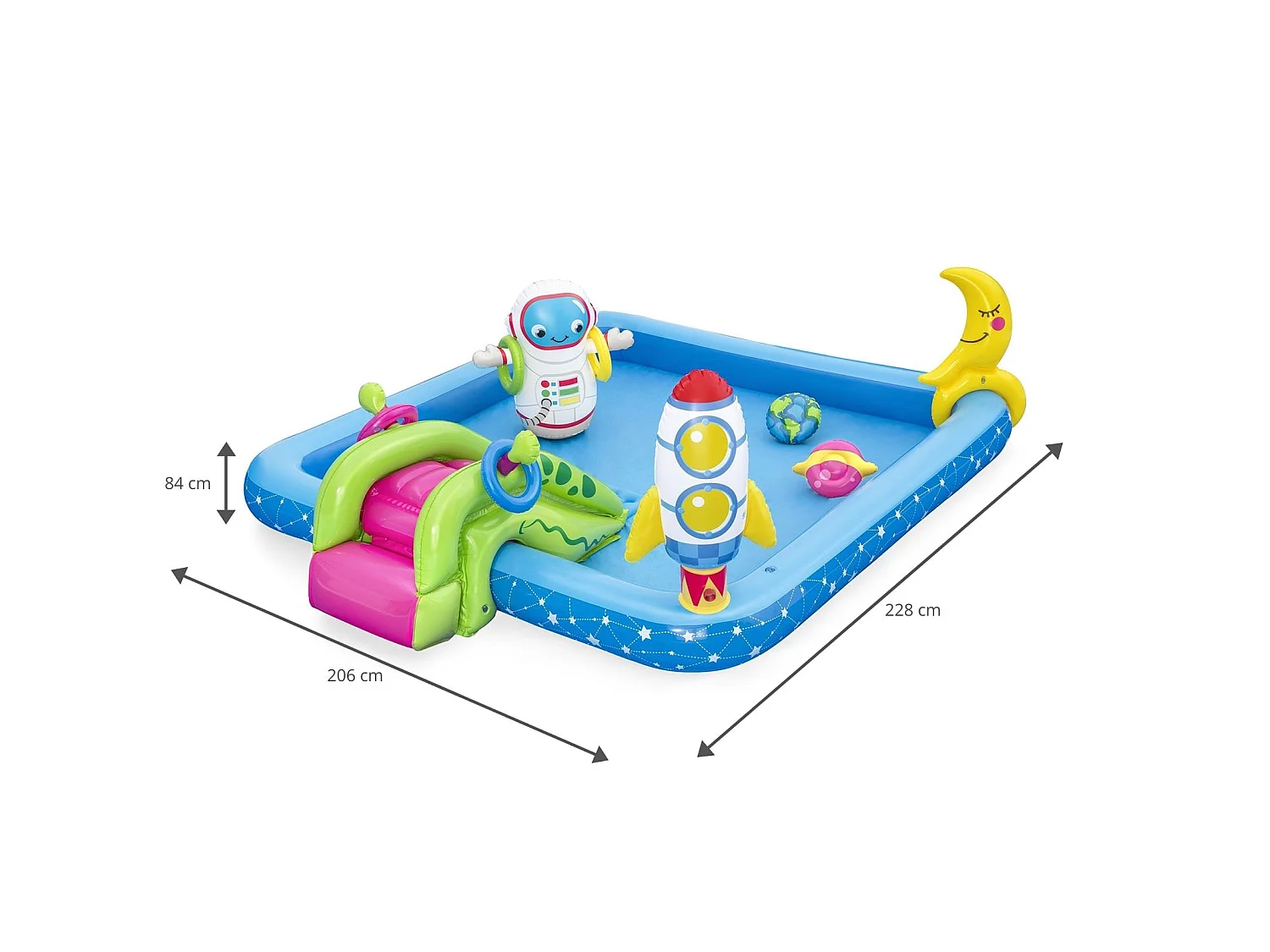 Piscina Hinchable Autoportante Infantil Bestway 228x206x84 cm Tobogán, Cohete y Luna Diseño Pequeño Astronauta Edad Mayores de 2 Años