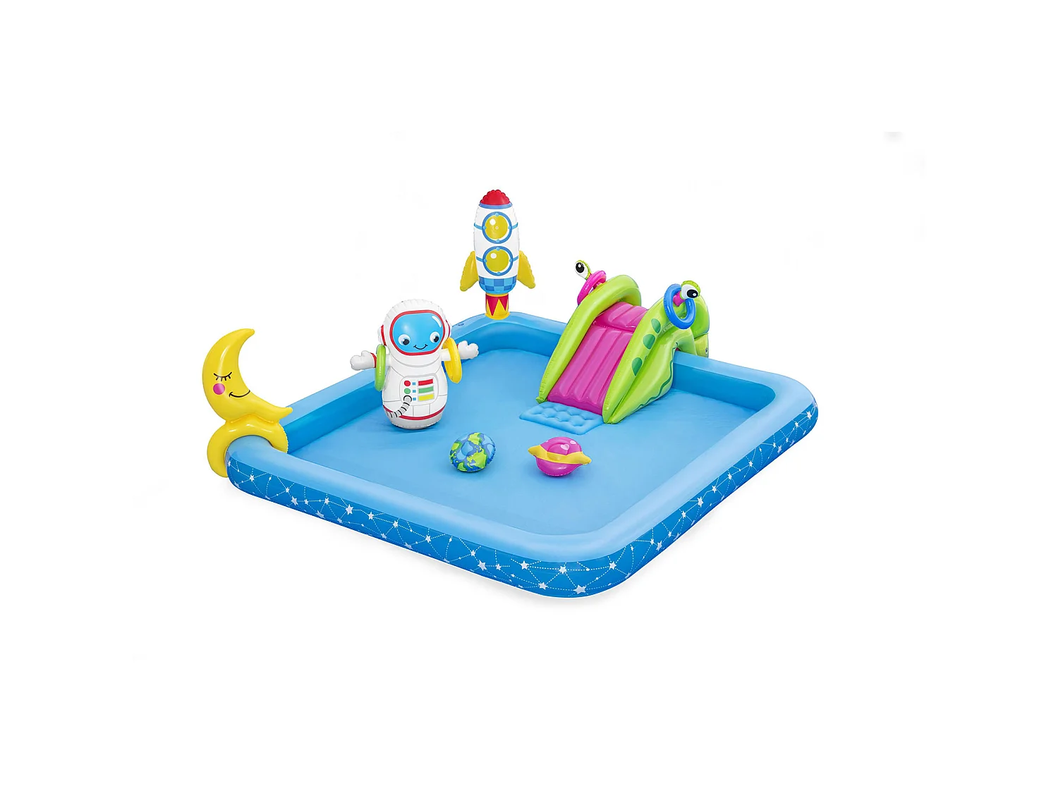 Piscina Hinchable Autoportante Infantil Bestway 228x206x84 cm Tobogán, Cohete y Luna Diseño Pequeño Astronauta Edad Mayores de 2 Años