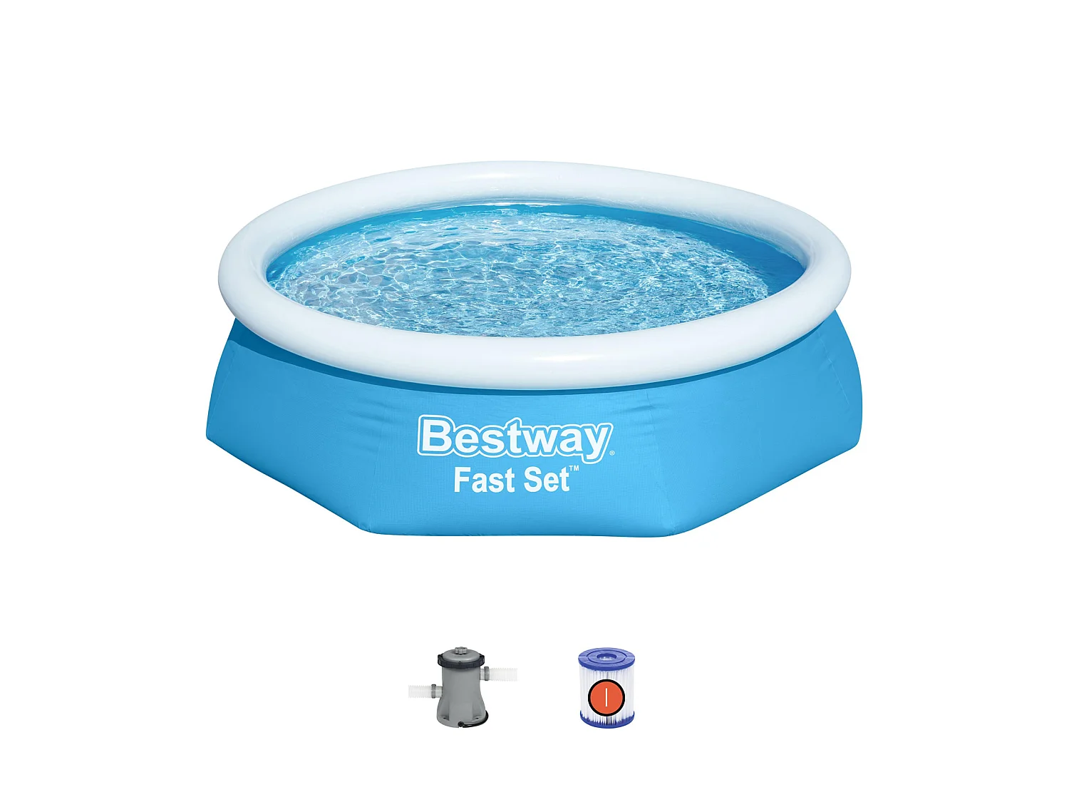 Piscine Gonflable pour Enfants Bestway Fast Set Ø244x61 cm Épurateur à Cartouche 1.249 l/h Bleu