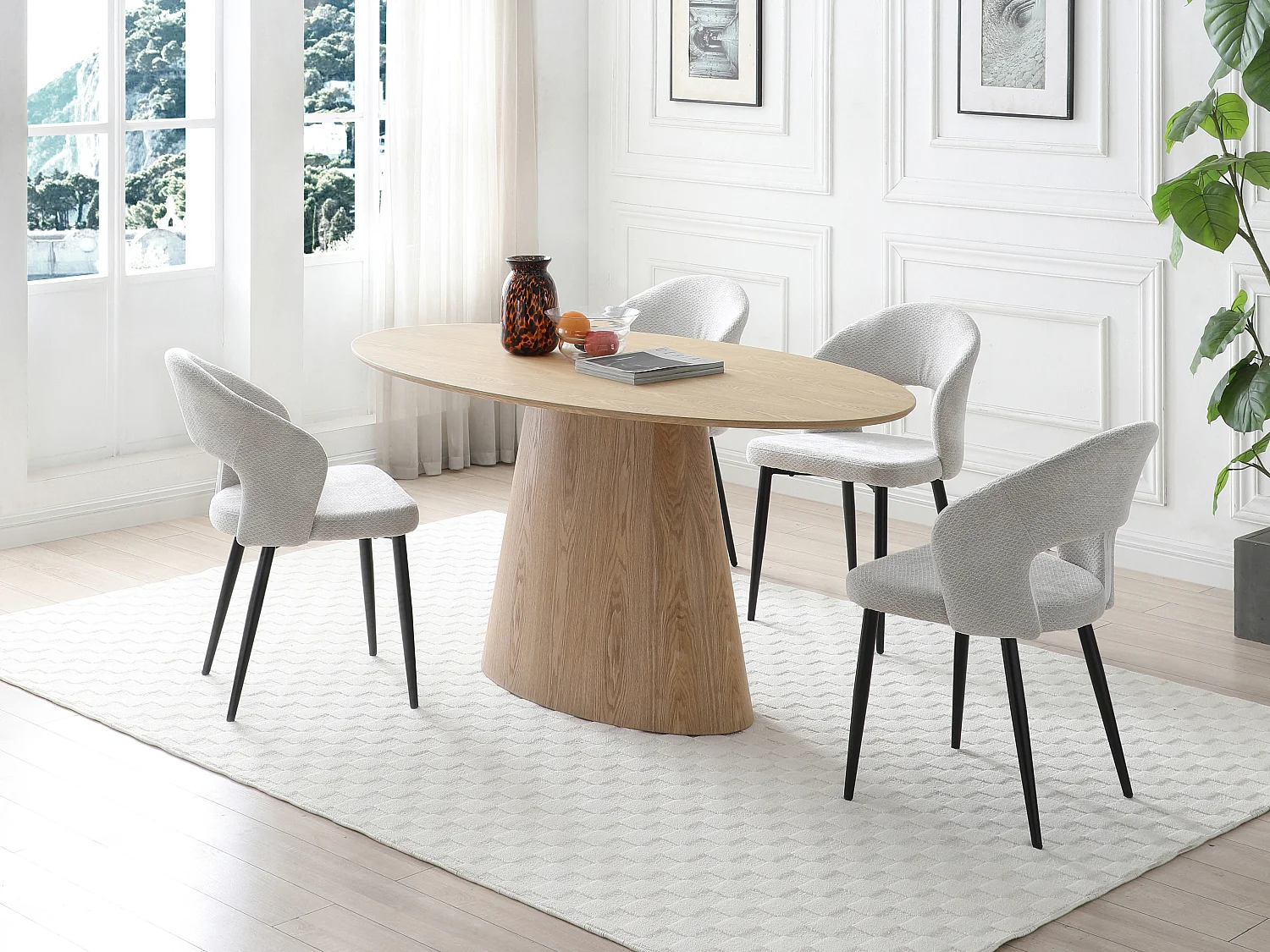 Table à manger 6 personnes placage frêne - Naturel clair - ANTELADA