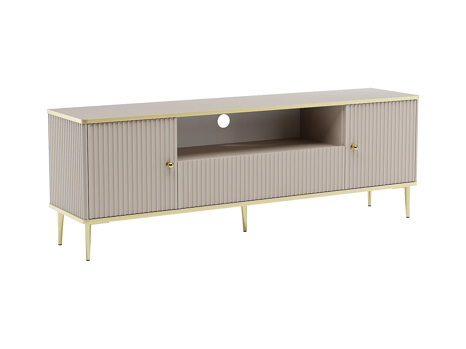 TV-Möbel - 2 Türen, 1 Schublade und 1 Ablagefach - MDF & Stahl - Beige und Goldfarben - SINEAD von Pascal MORABITO