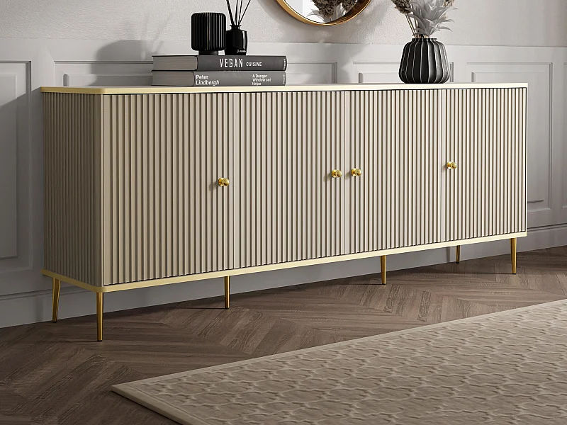 Sideboard mit 4 Türen - MDF und Stahl - Beige und Goldfarben - SINEAD von Pascal Morabito