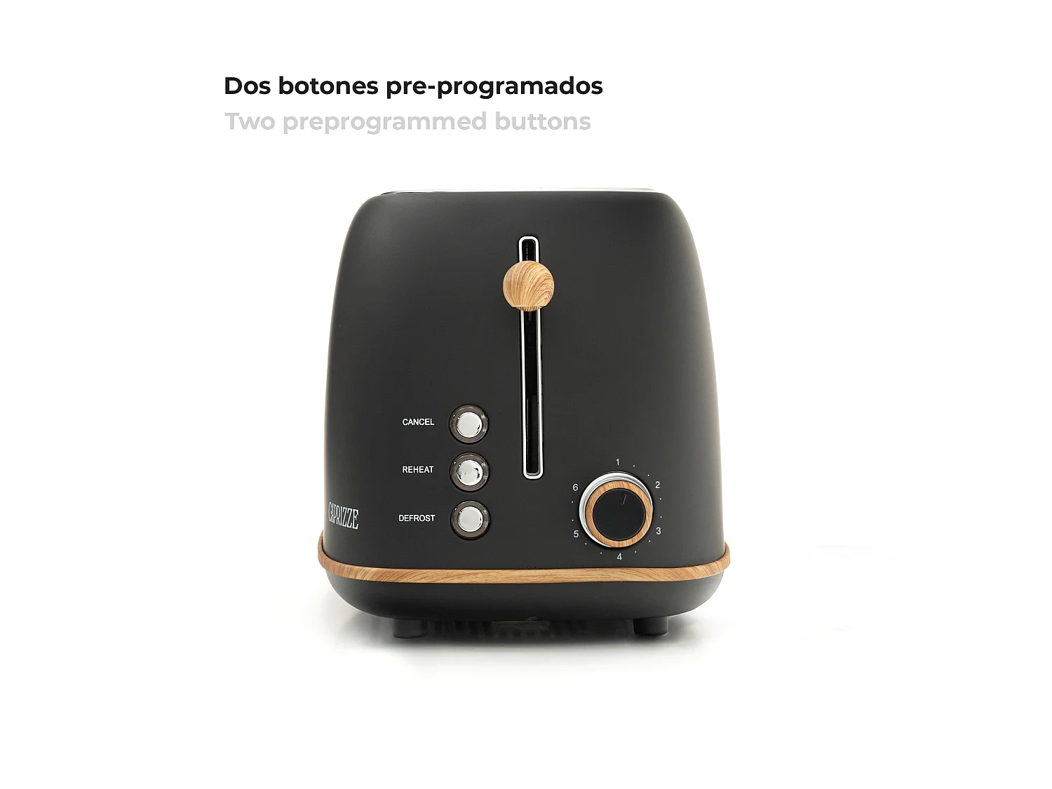 Grille Pain Caprizze Kaito avec Double Fente Extra Large 6 Niveaux de Grill Design Vintage avec Effet Bois Noir Mat