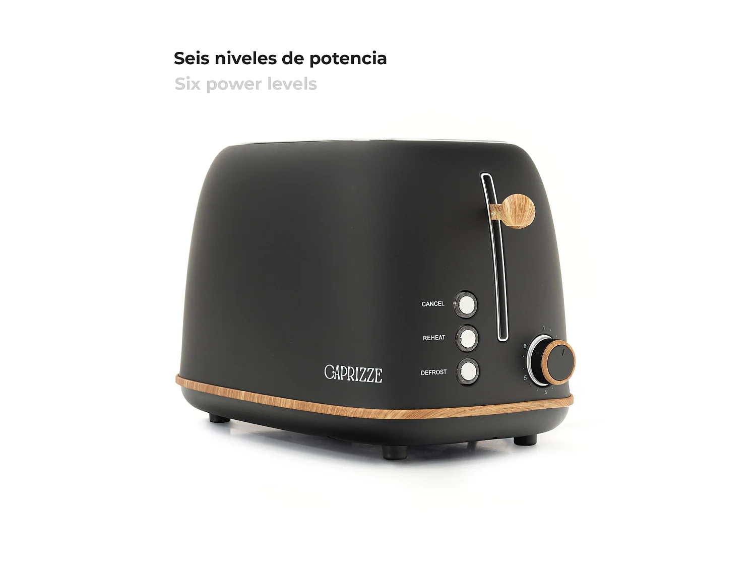 Grille Pain Caprizze Kaito avec Double Fente Extra Large 6 Niveaux de Grill Design Vintage avec Effet Bois Noir Mat