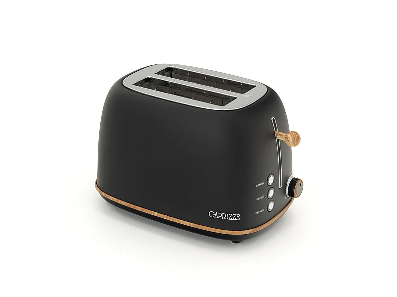 Tostadora de Pan Caprizze Kaito con Doble Ranura Extra Ancha 6 Niveles de Tostado Diseño Vintage con Efecto Madera Negra Mate