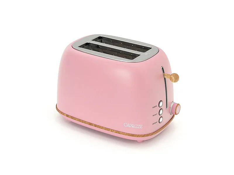 Tostadora de Pan Caprizze Kaito con Doble Ranura Extra Ancha 6 Niveles de Tostado Diseño Vintage con Efecto Madera Rosa Mate