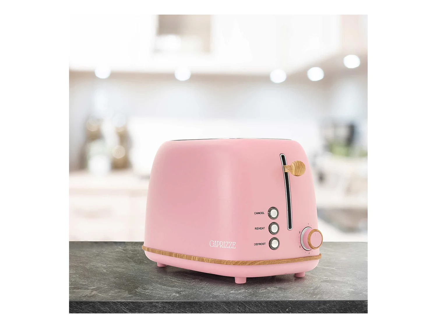 Grille Pain Caprizze Kaito avec Double Fente Extra Large 6 Niveaux de Grill Design Vintage avec Effet Bois Rose Mat