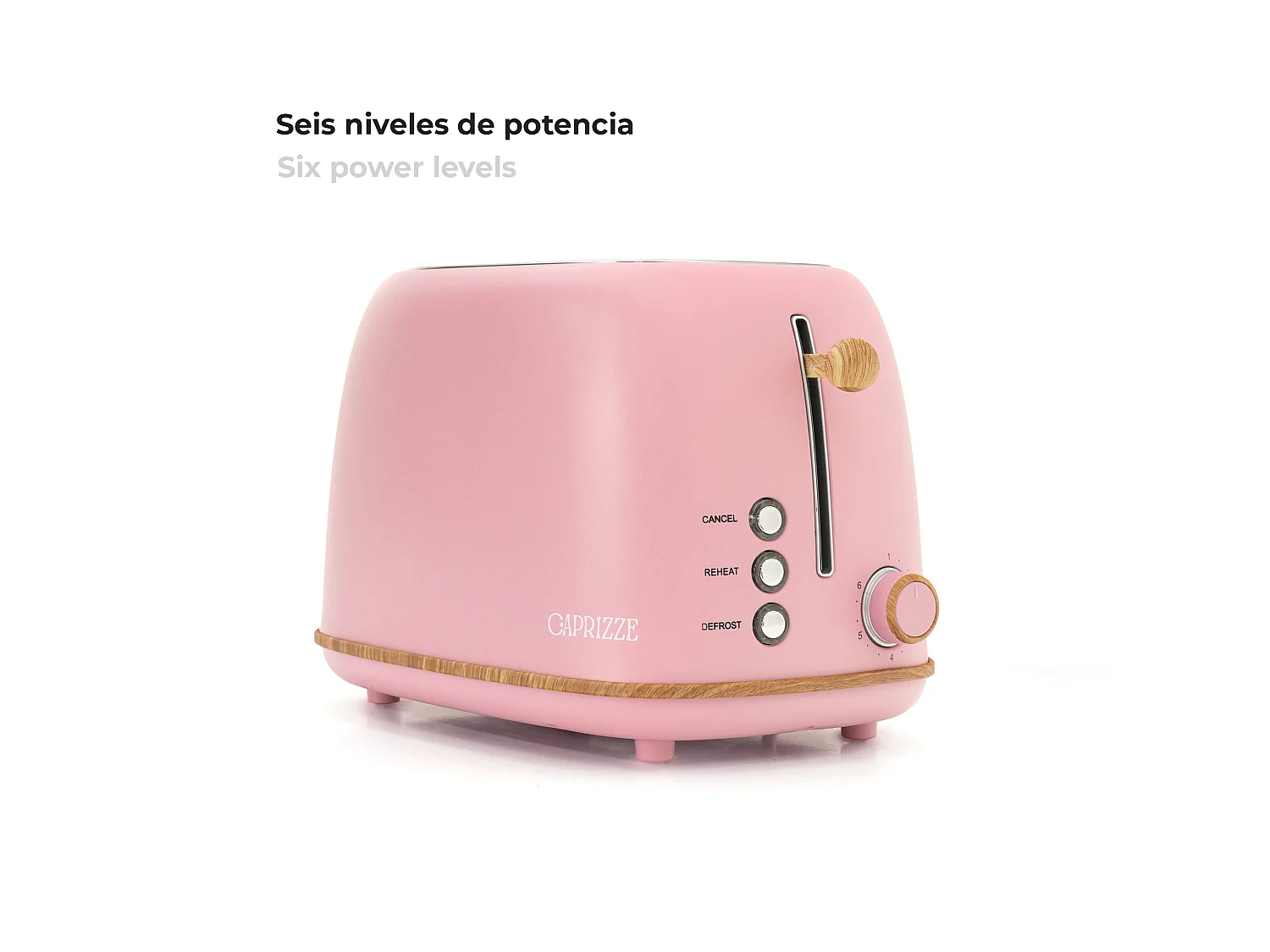 Grille Pain Caprizze Kaito avec Double Fente Extra Large 6 Niveaux de Grill Design Vintage avec Effet Bois Rose Mat