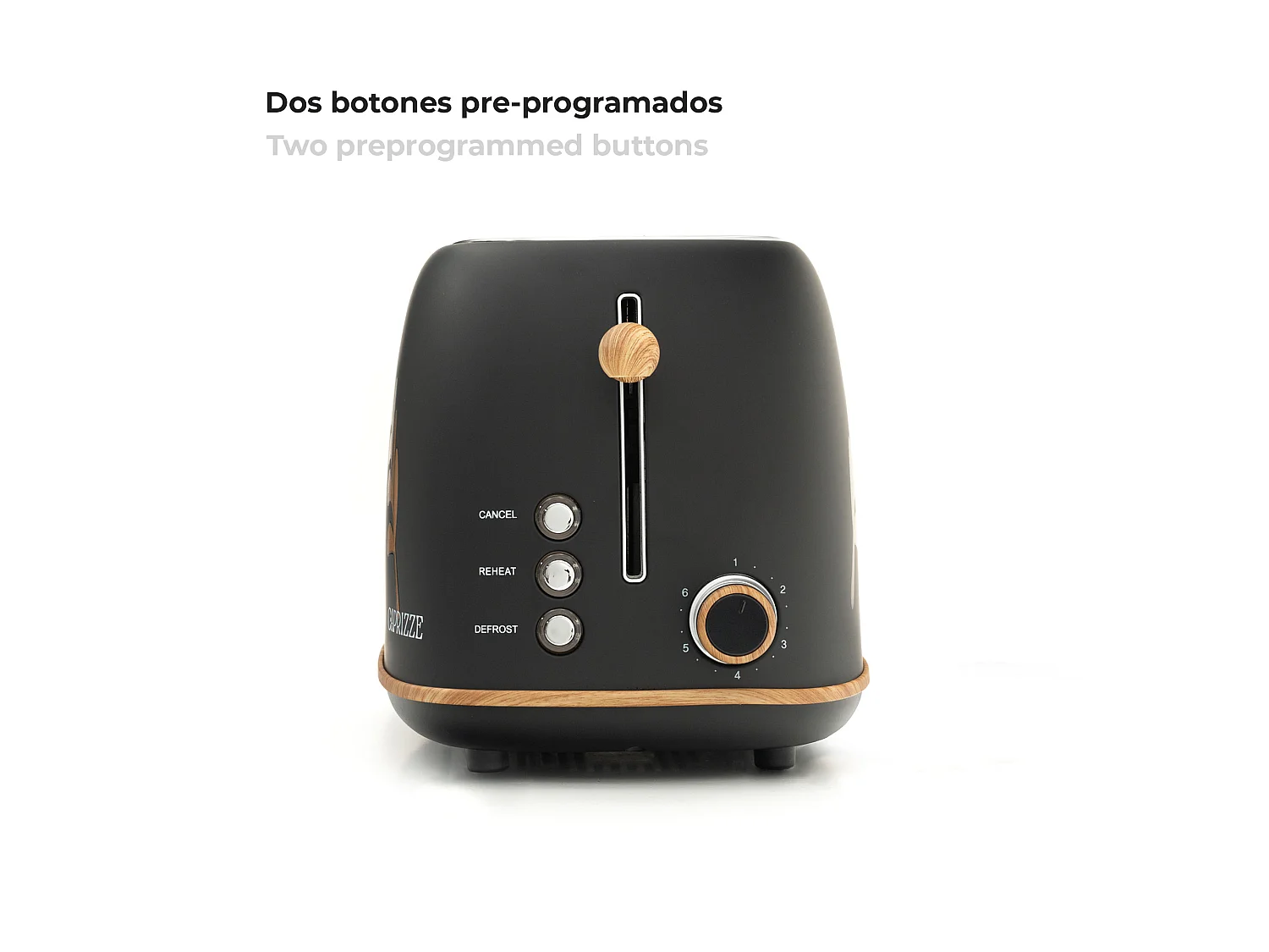 Tostadora de Pan Caprizze Kaito con Doble Ranura Extra Ancha 6 Niveles de Tostado Decoración Floral y Efecto Madera Negra Mate