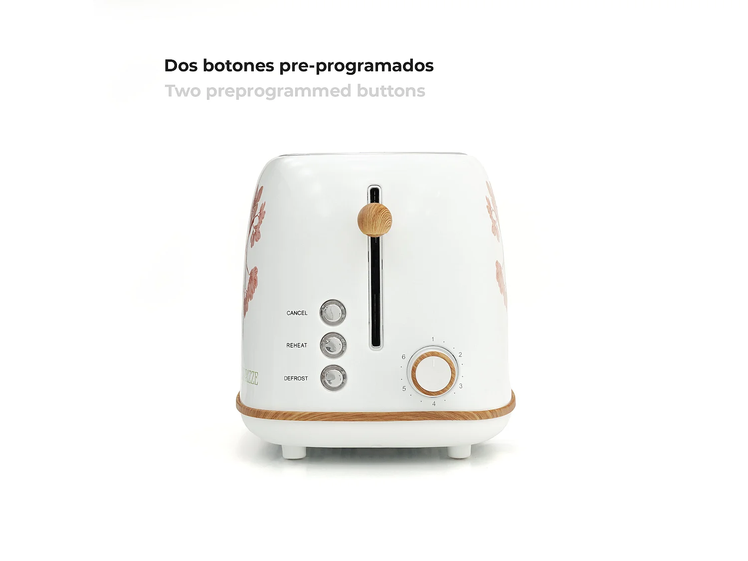 Grille Pain Caprizze Kaito avec Double Fente Extra Large 6 Niveaux de Grill Décoration Florale et Effet Bois Blanc Mat