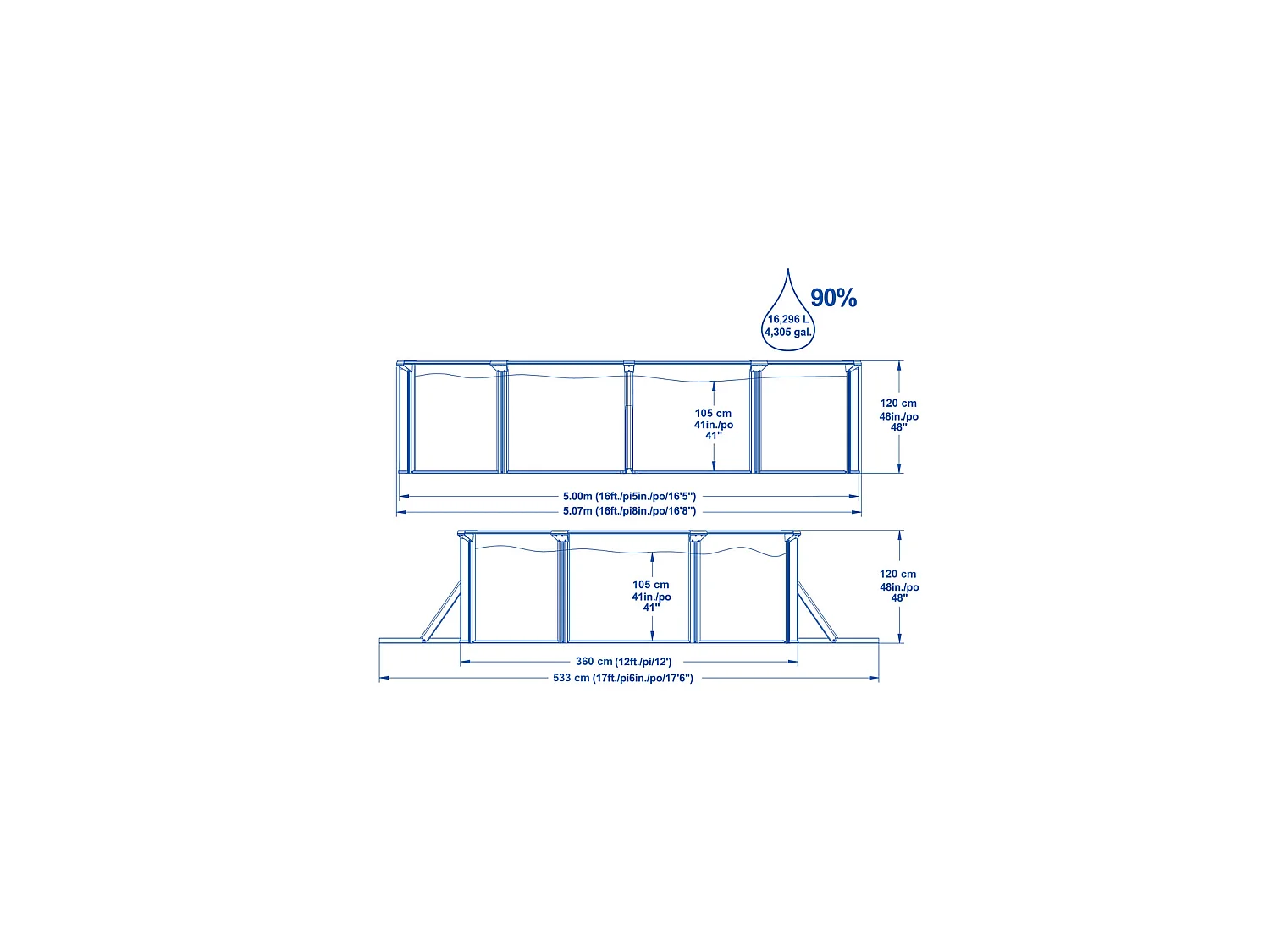 Piscine Hors-Sol en Acier Bestway Hydrium 500x360x120 cm Épurateur à Sable de 3 028 litres/heure