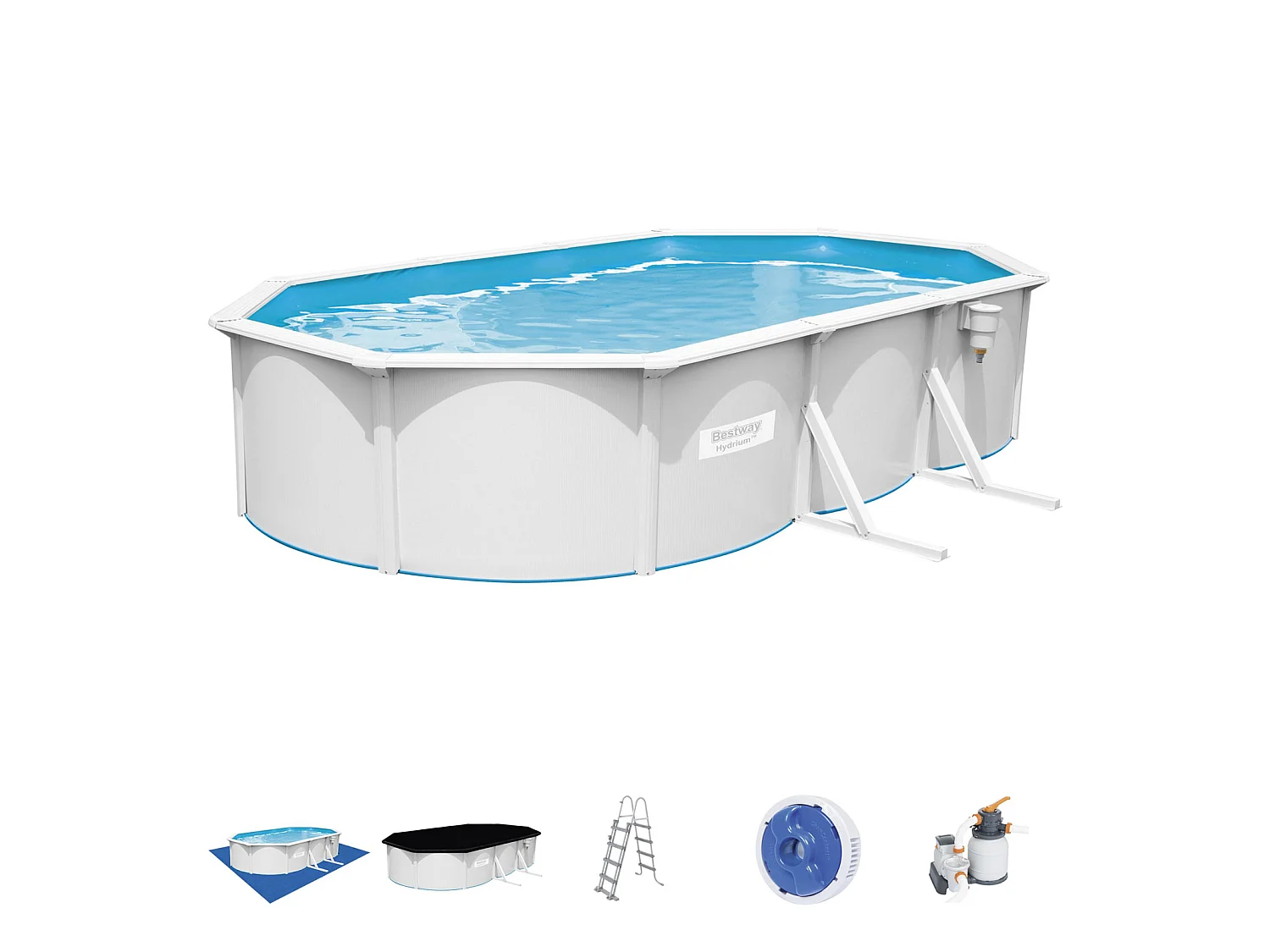 Piscina Desmontable de Acero Bestway con Depuradora de Arena 610x360x120 cm Hydrium con Cobertor, Escalera y Tapiz de Suelo