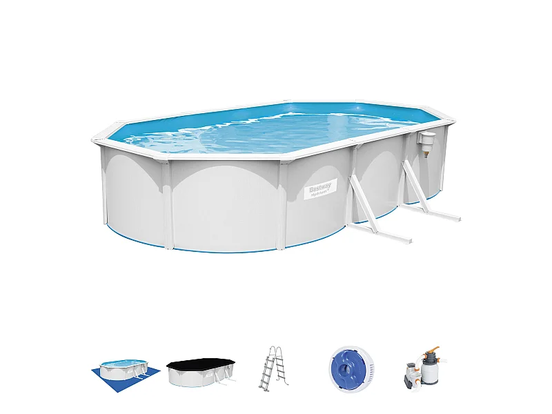 Piscina Desmontable de Acero Bestway con Depuradora de Arena 610x360x120 cm Hydrium con Cobertor, Escalera y Tapiz de Suelo