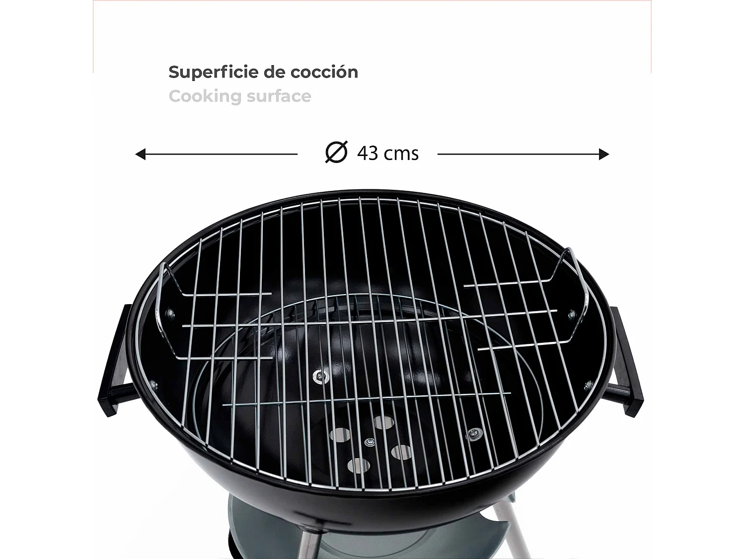 Barbecue au Charbon à Roulettes Kekai Michigan 46x44x70 cm Couvercle, Clapets et Cendrier Amovible Couleur Noir