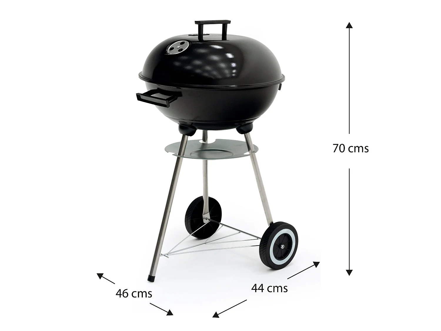 Barbecue au Charbon à Roulettes Kekai Michigan 46x44x70 cm Couvercle, Clapets et Cendrier Amovible Couleur Noir