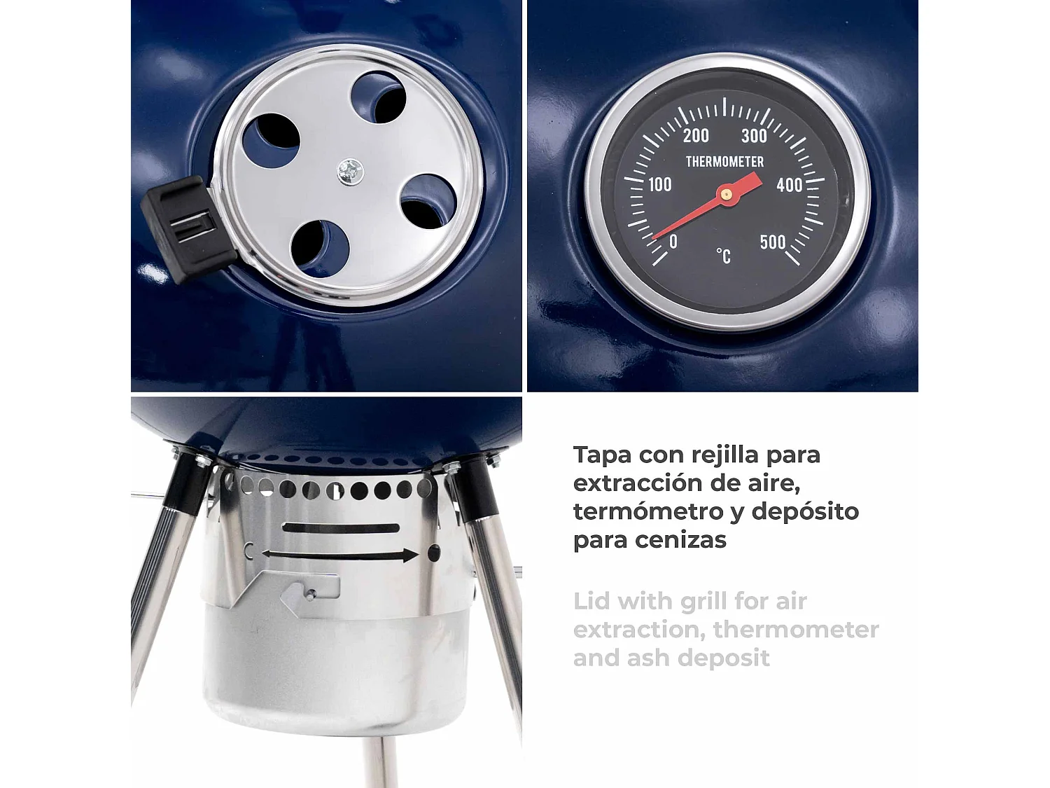 Barbecue au Charbon à Roulettes Kekai Yellowstone 58x47x100 cm Rond avec Couvercle et Briquet Couleur Bleu