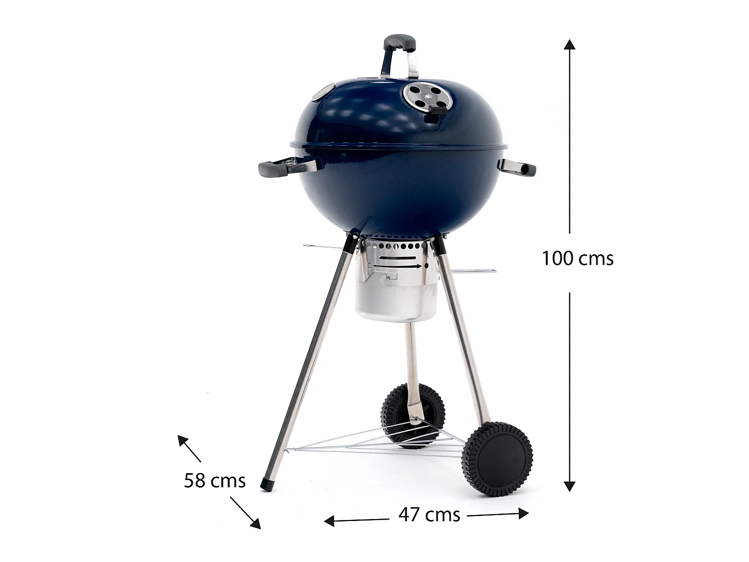 Barbecue au Charbon à Roulettes Kekai Yellowstone 58x47x100 cm Rond avec Couvercle et Briquet Couleur Bleu