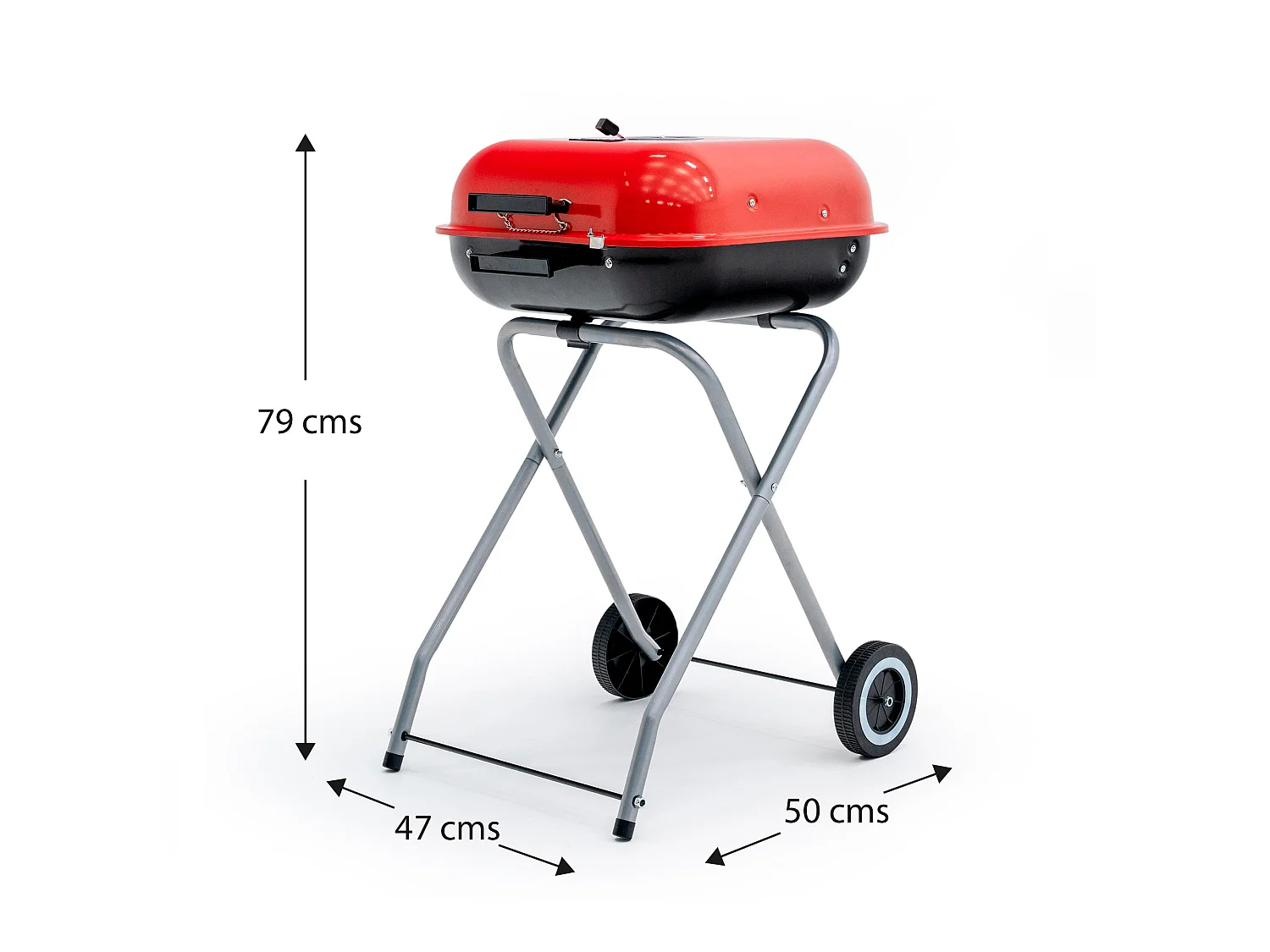 Barbecue au Charbon Pliable à Roulettes en Acier Kekai Flathead 50x47x79 cm Clapets et Grilles Carré Couleur Rouge