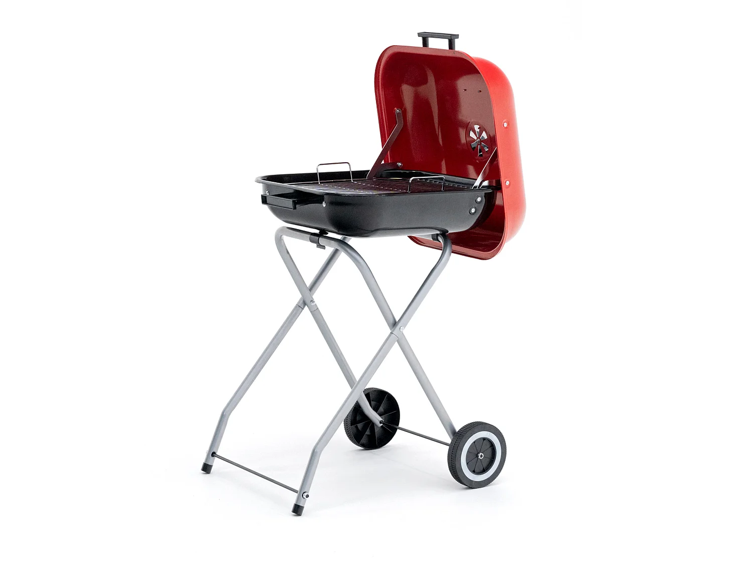Barbecue au Charbon Pliable à Roulettes en Acier Kekai Flathead 50x47x79 cm Clapets et Grilles Carré Couleur Rouge