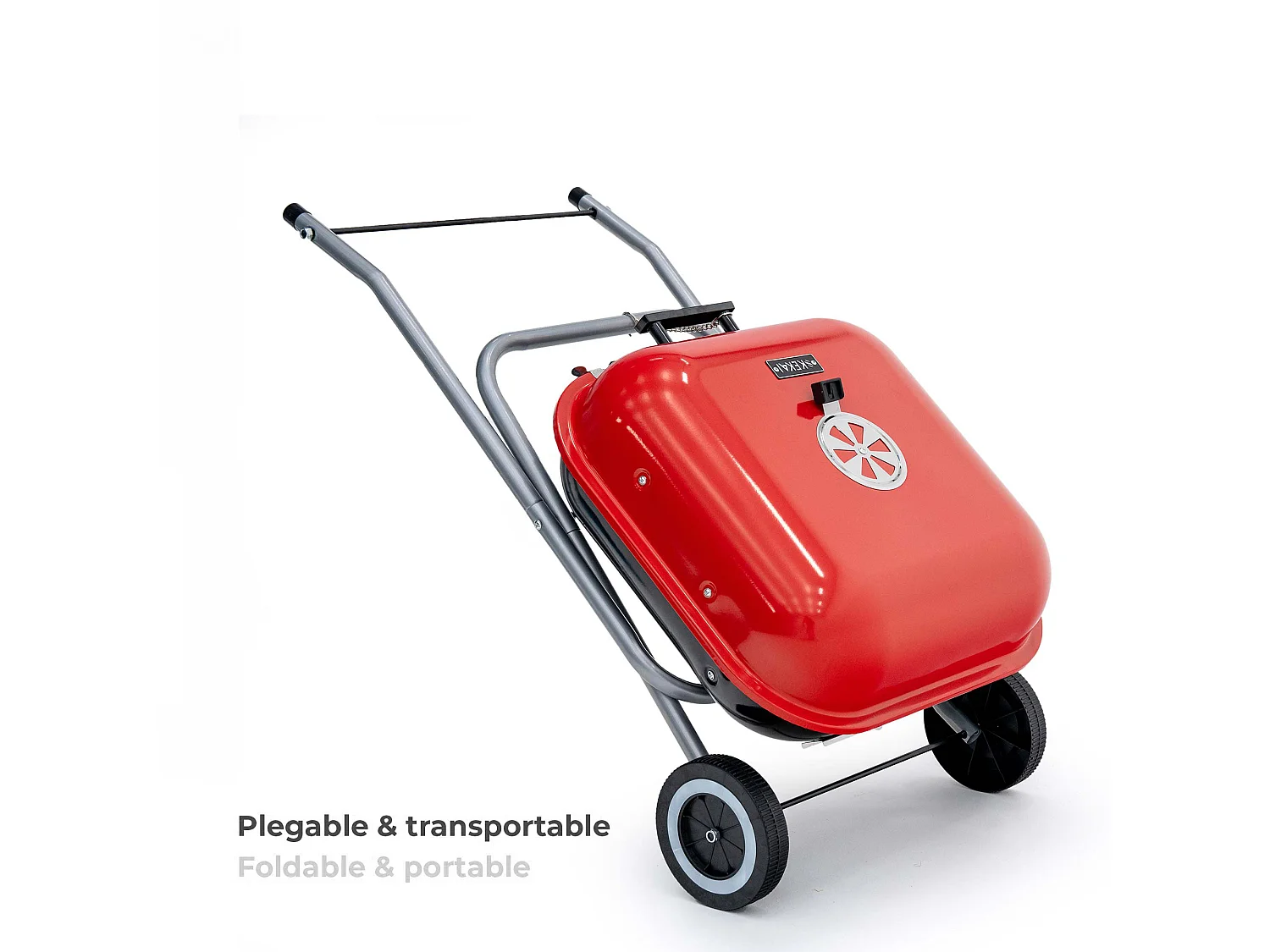 Barbecue au Charbon Pliable à Roulettes en Acier Kekai Flathead 50x47x79 cm Clapets et Grilles Carré Couleur Rouge